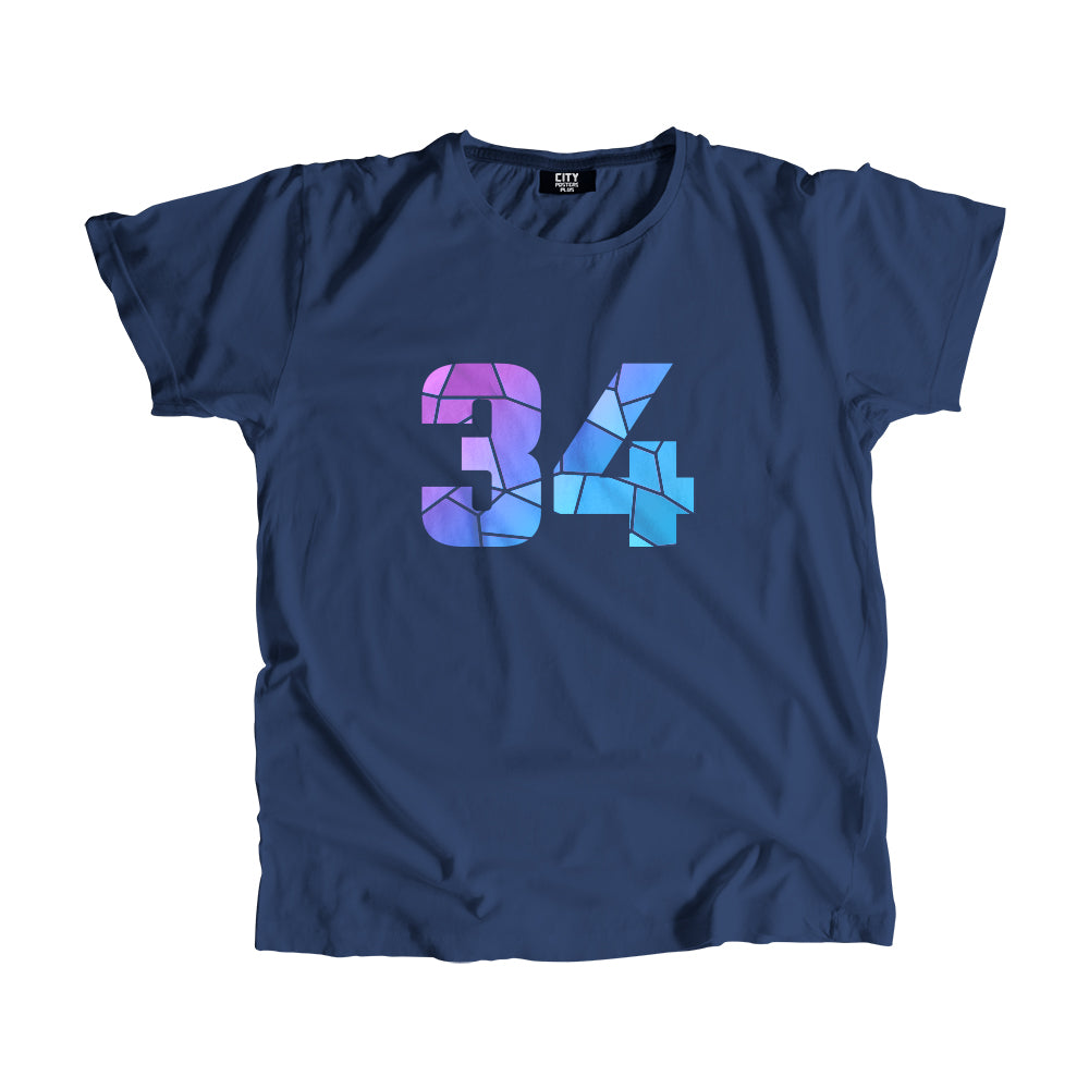 34 Number Men Unisex T-Shirt (Navy Blue)| Classic Numeric Graphic Tee