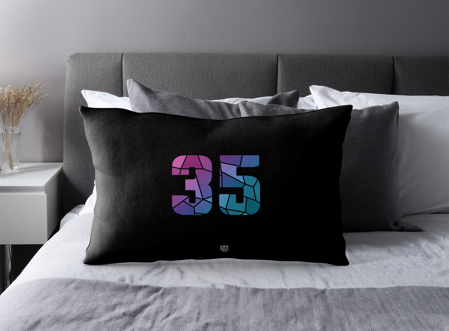 Print Deliver Plus 35 Number Pillow Case and Pillow Throw (Black)