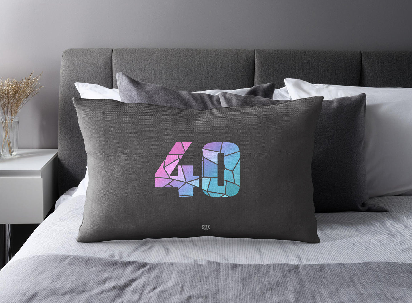 Print Deliver Plus 40 Number Pillow Case and Pillow Throw (Charcoal Grey)