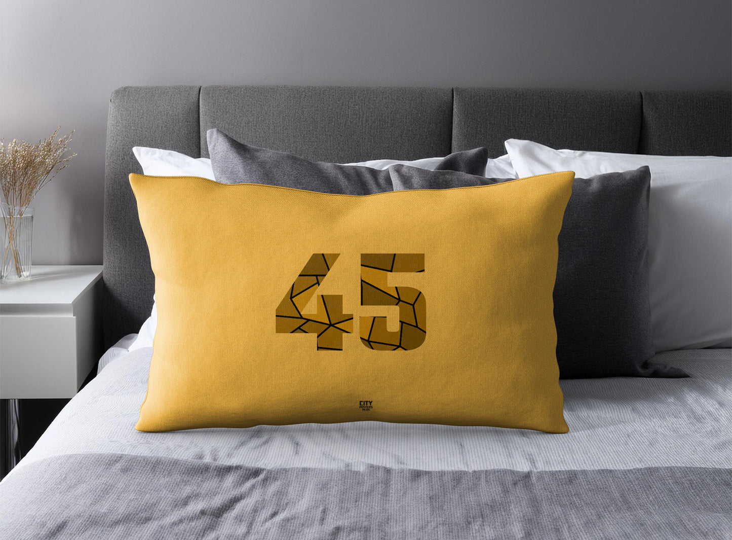 Print Deliver Plus 45 Number Pillow Case and Pillow Throw (Golden Yellow)