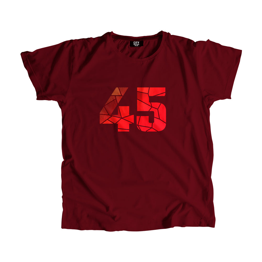 45 Number Men Unisex T-Shirt (Maroon)| Classic Numeric Graphic Tee
