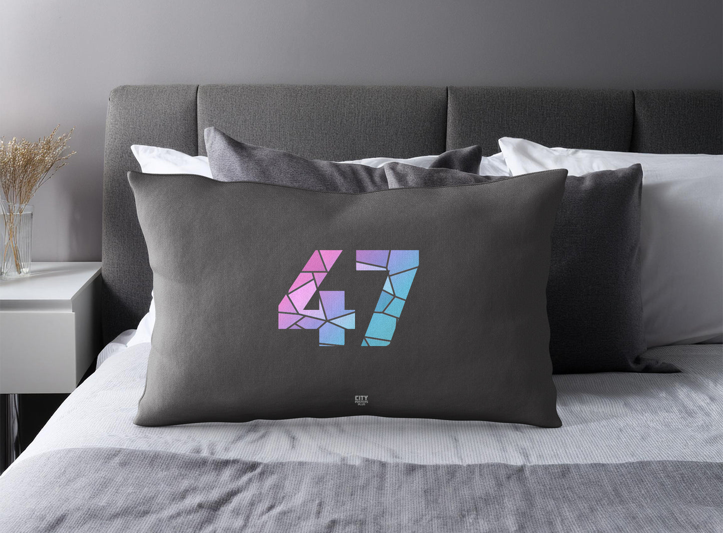 Print Deliver Plus 47 Number Pillow Case and Pillow Throw (Charcoal Grey)