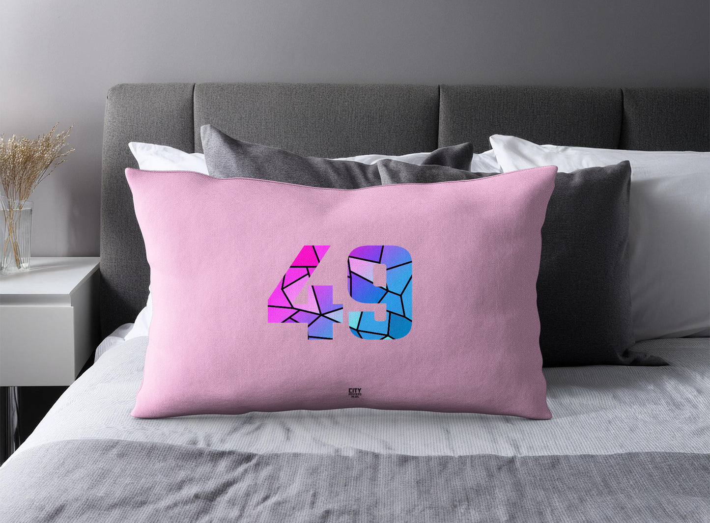Print Deliver Plus 49 Number Pillow Case and Pillow Throw (Light Pink)