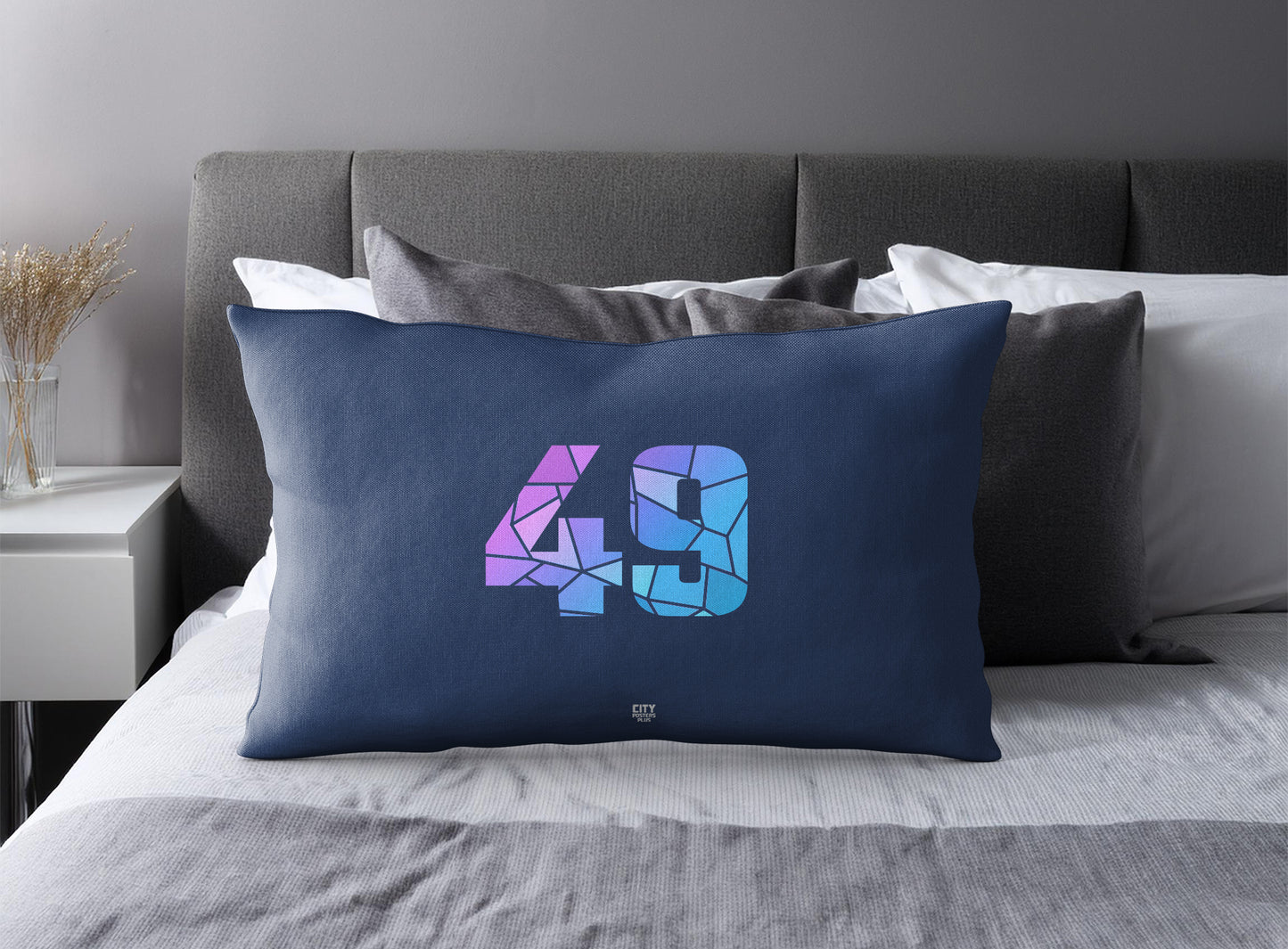 Print Deliver Plus 49 Number Pillow Case and Pillow Throw (Navy Blue)