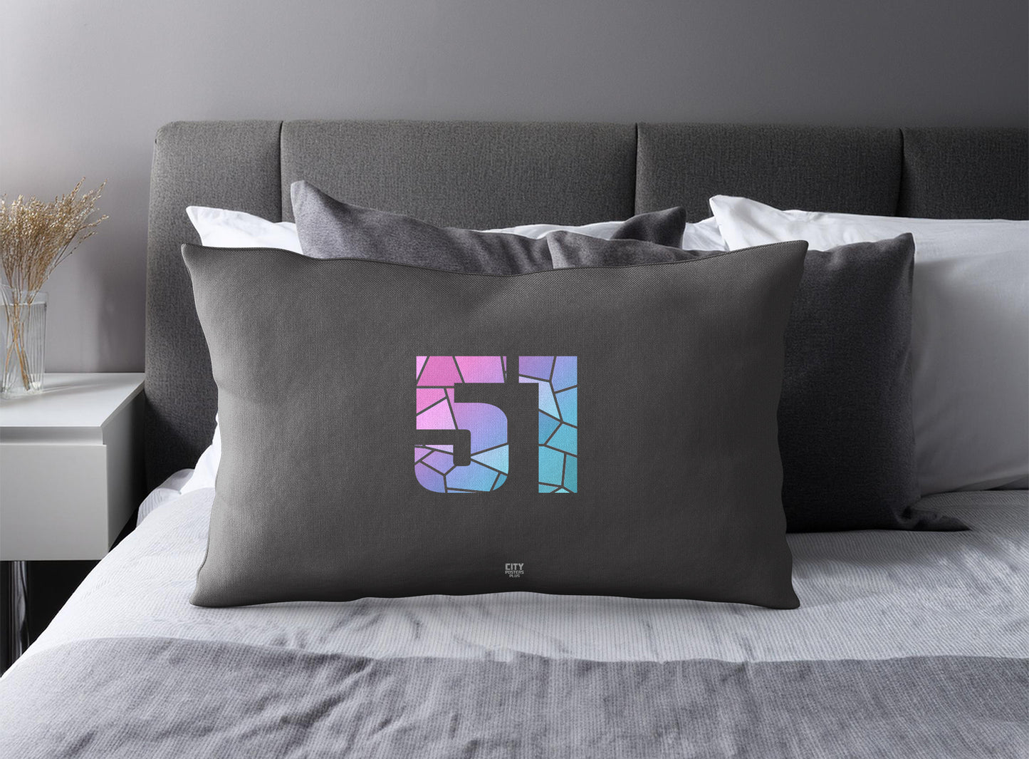 Print Deliver Plus 51 Number Pillow Case and Pillow Throw (Charcoal Grey)