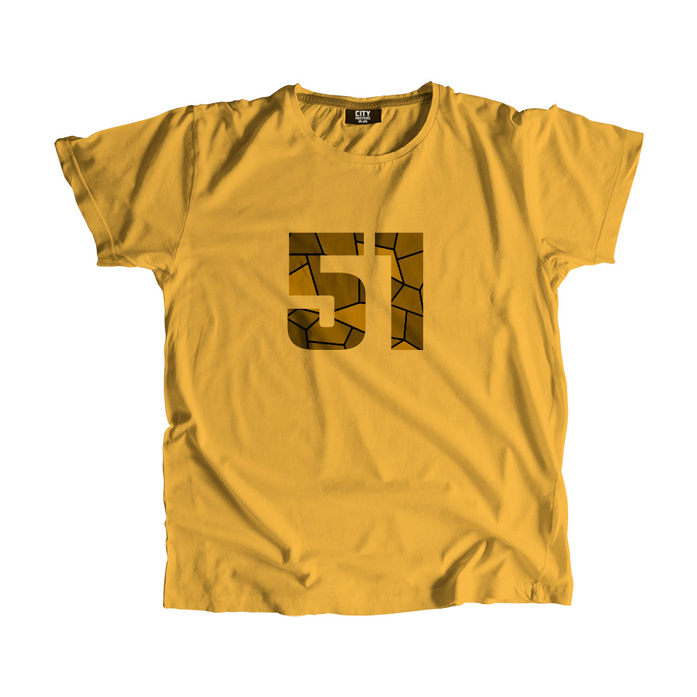 51 Number Men Unisex T-Shirt (Golden Yellow)| Classic Numeric Graphic Tee
