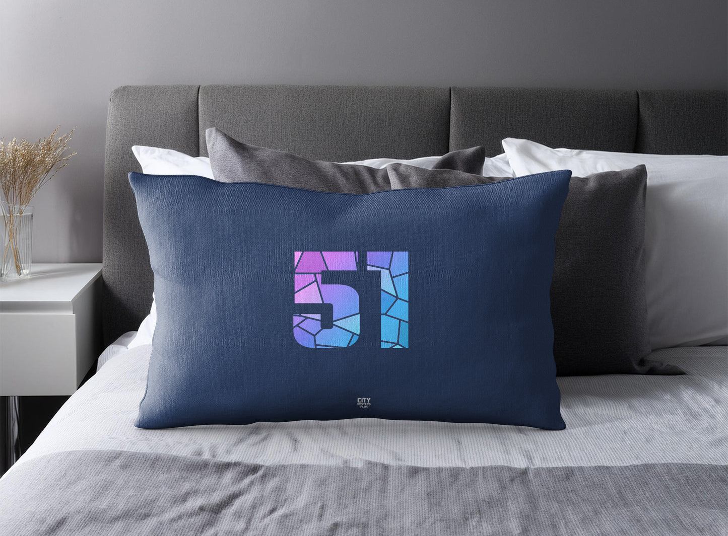 Print Deliver Plus 51 Number Pillow Case and Pillow Throw (Navy Blue)