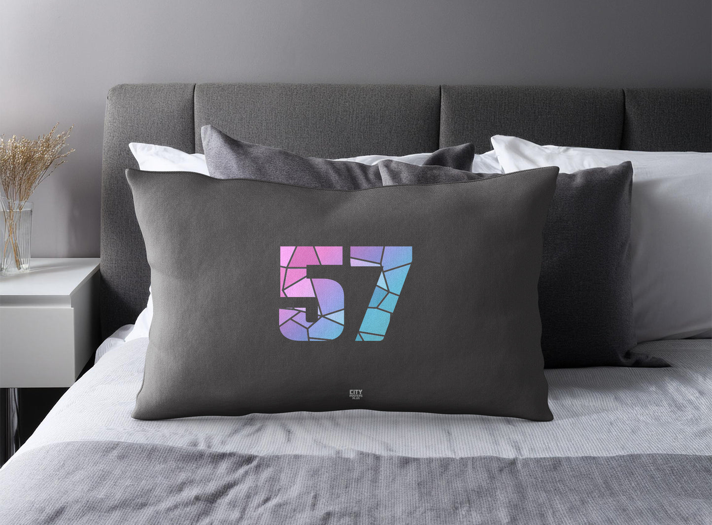Print Deliver Plus 57 Number Pillow Case and Pillow Throw (Charcoal Grey)