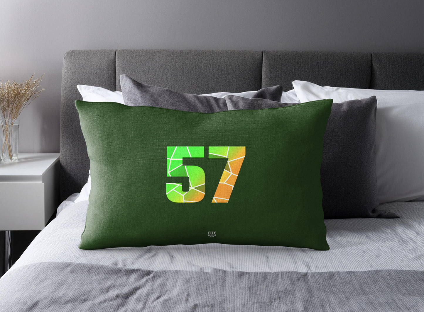 Print Deliver Plus 57 Number Pillow Case and Pillow Throw (Olive Green)