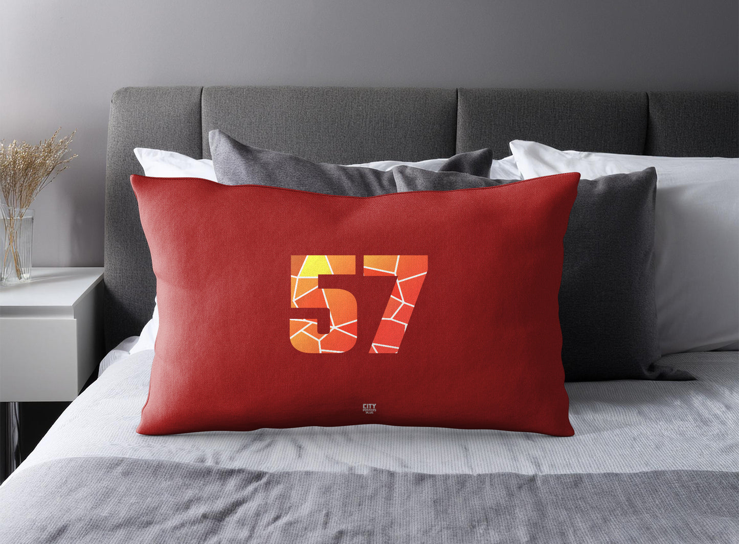 Print Deliver Plus 57 Number Pillow Case and Pillow Throw (Red)