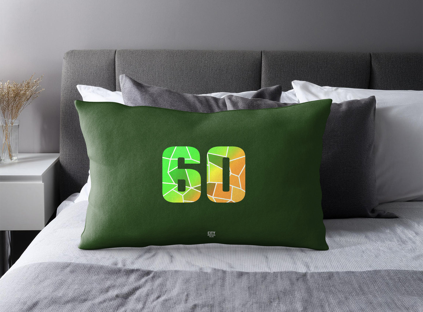 Print Deliver Plus 60 Number Pillow Case and Pillow Throw (Olive Green)