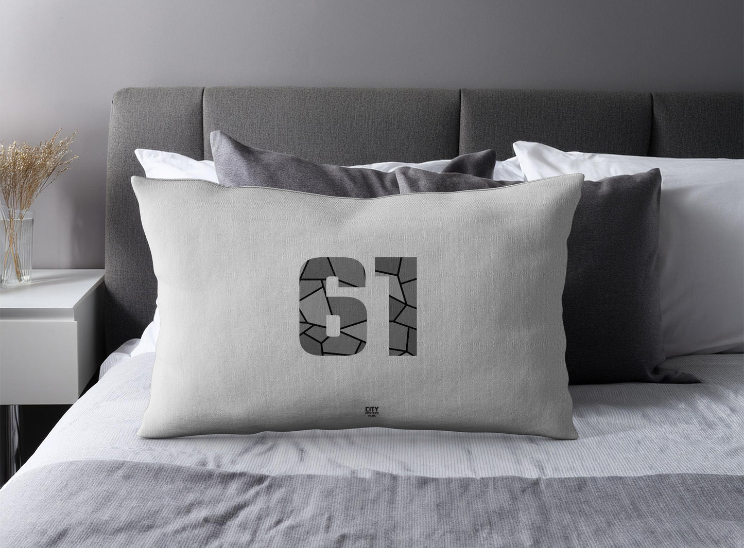 Print Deliver Plus 61 Number Pillow Case and Pillow Throw (Melange Grey)