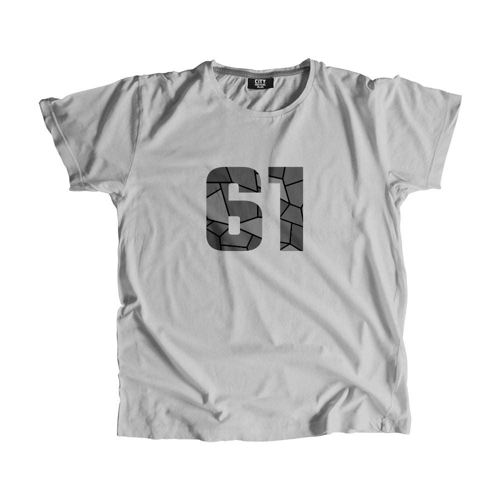 61 Number Men Unisex T-Shirt (Melange Grey)| Classic Numeric Graphic Tee