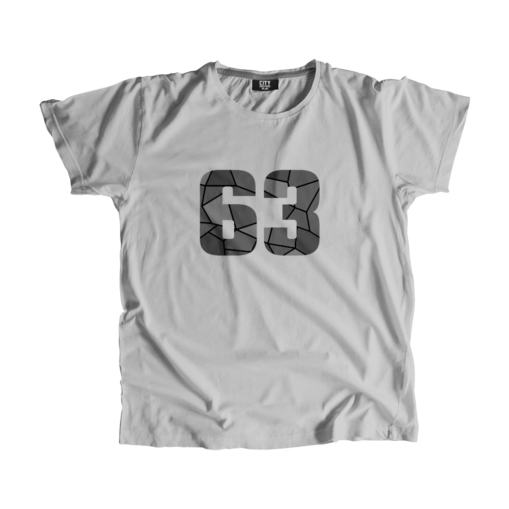 63 Number Men Unisex T-Shirt (Melange Grey)| Classic Numeric Graphic Tee
