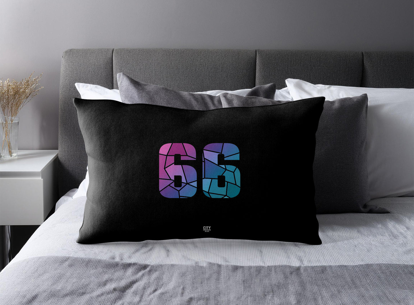 Print Deliver Plus 66 Number Pillow Case and Pillow Throw (Black)