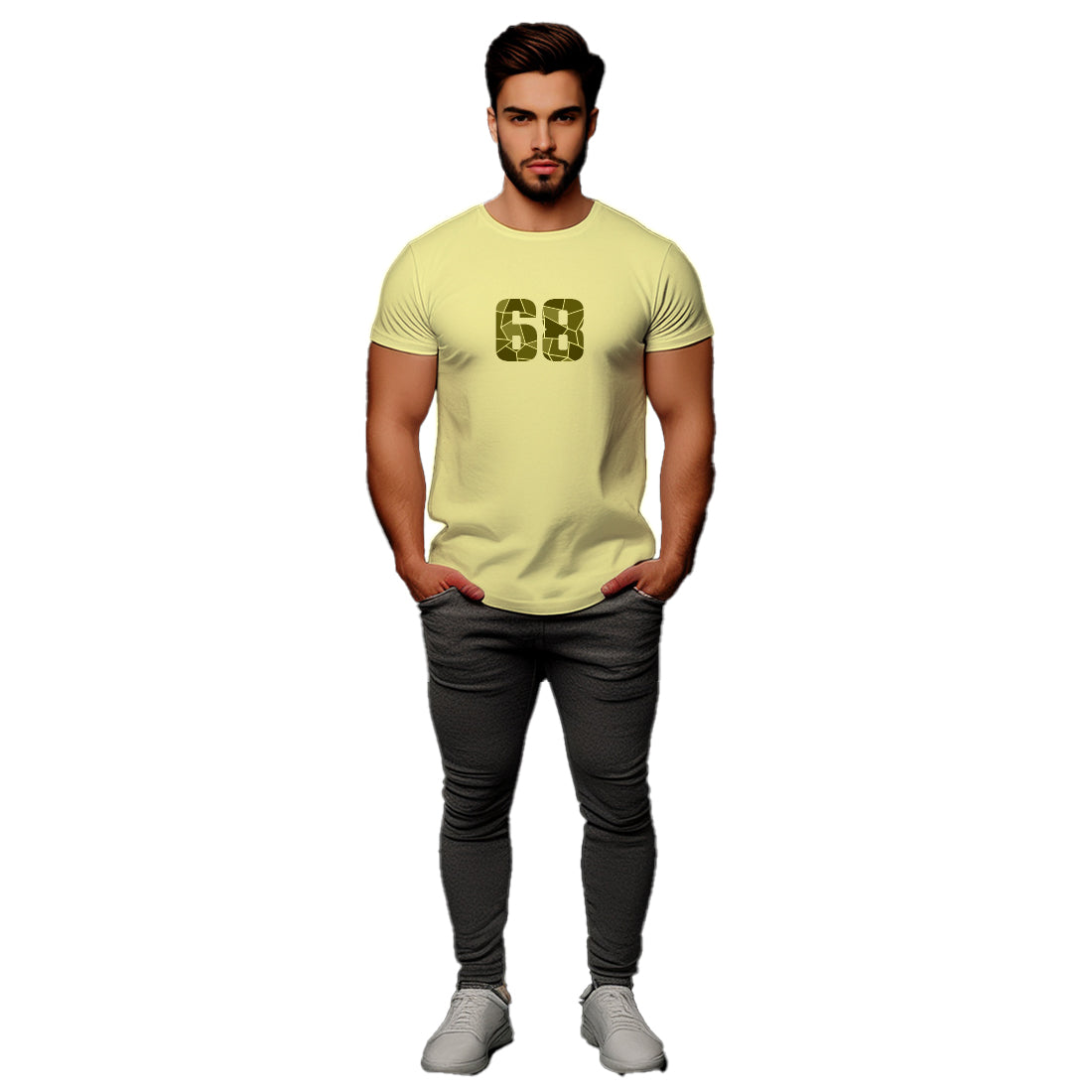 68 Number Men Unisex T-Shirt | Custom Number Graphic Tee (Butter Yellow)