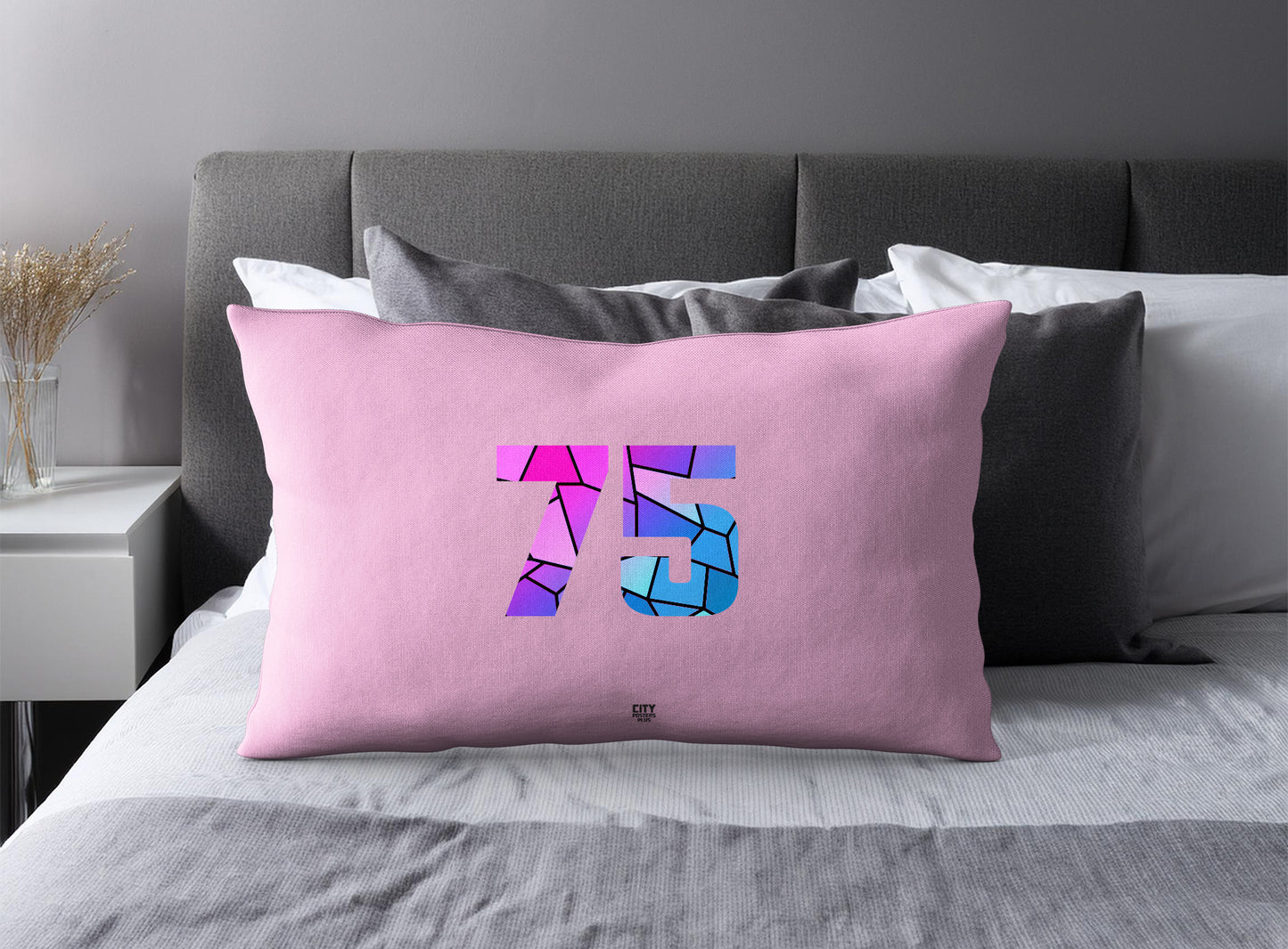 Print Deliver Plus 75 Number Pillow Case and Pillow Throw (Light Pink)