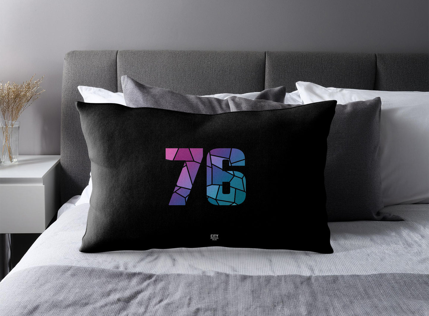 Print Deliver Plus 76 Number Pillow Case and Pillow Throw (Black)