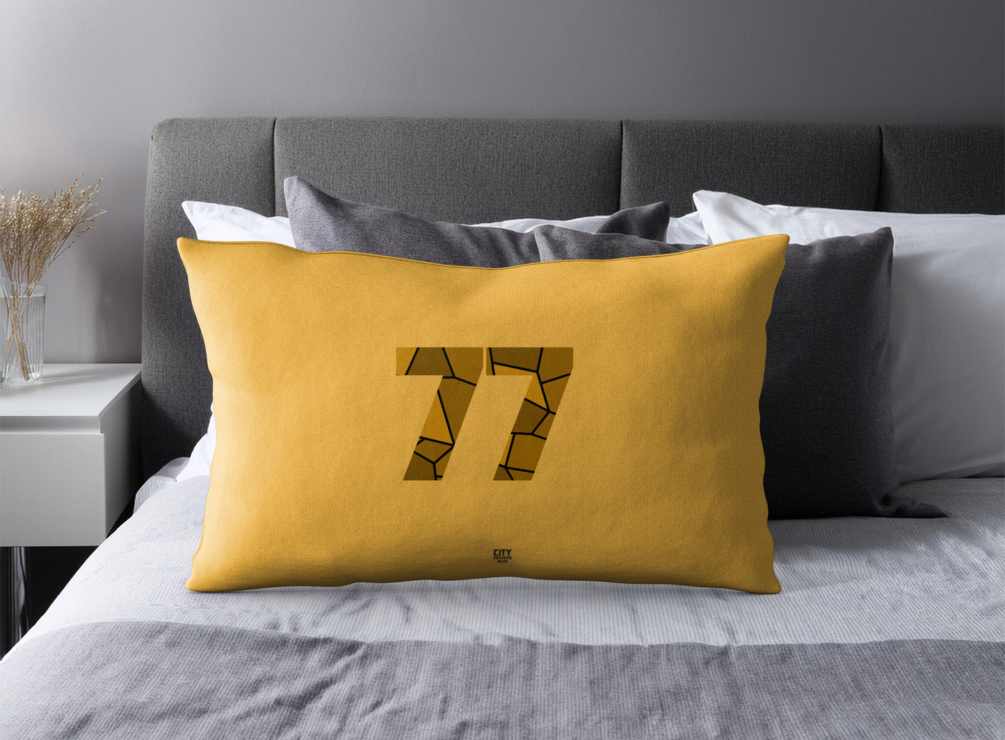 Print Deliver Plus 77 Number Pillow Case and Pillow Throw (Golden Yellow)