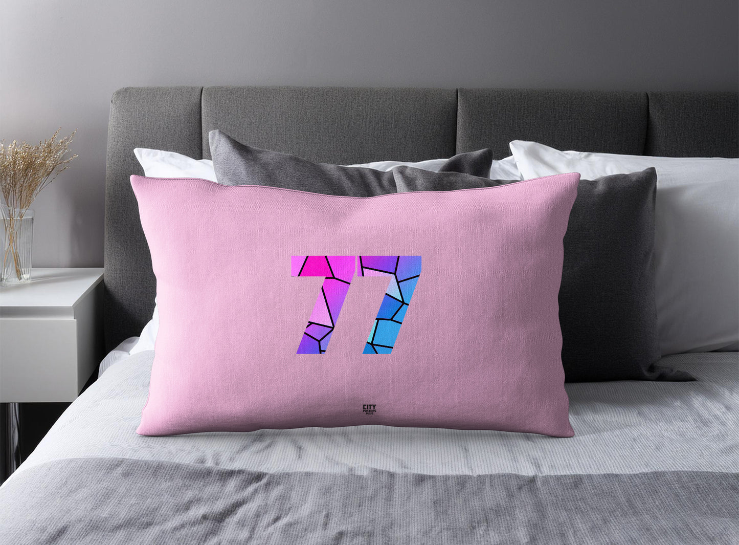 Print Deliver Plus 77 Number Pillow Case and Pillow Throw (Light Pink)