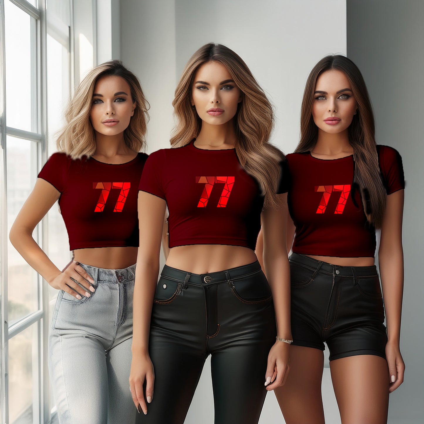 77 Number Women Crop Top (Maroon)