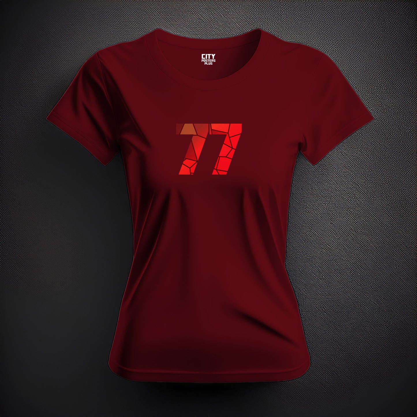 77 Number Women T-Shirt (Maroon) | Stylish Numeric Graphic Tee