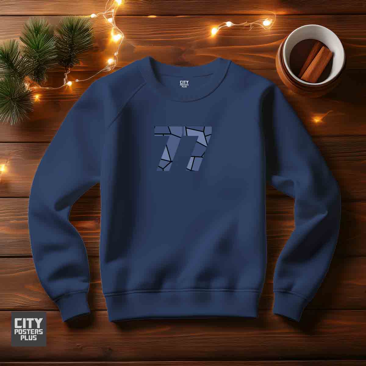 77 Number Unisex Sweatshirt (Navy Blue) Premium Graphic Crewneck