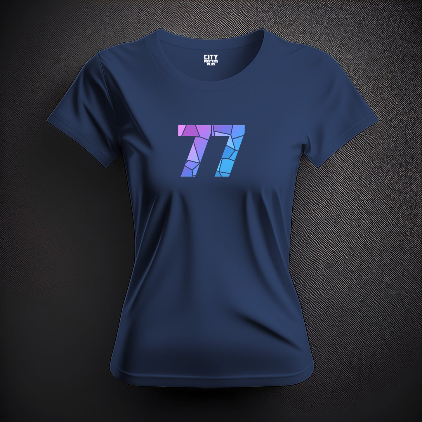 77 Number Women T-Shirt (Navy Blue) | Stylish Numeric Graphic Tee