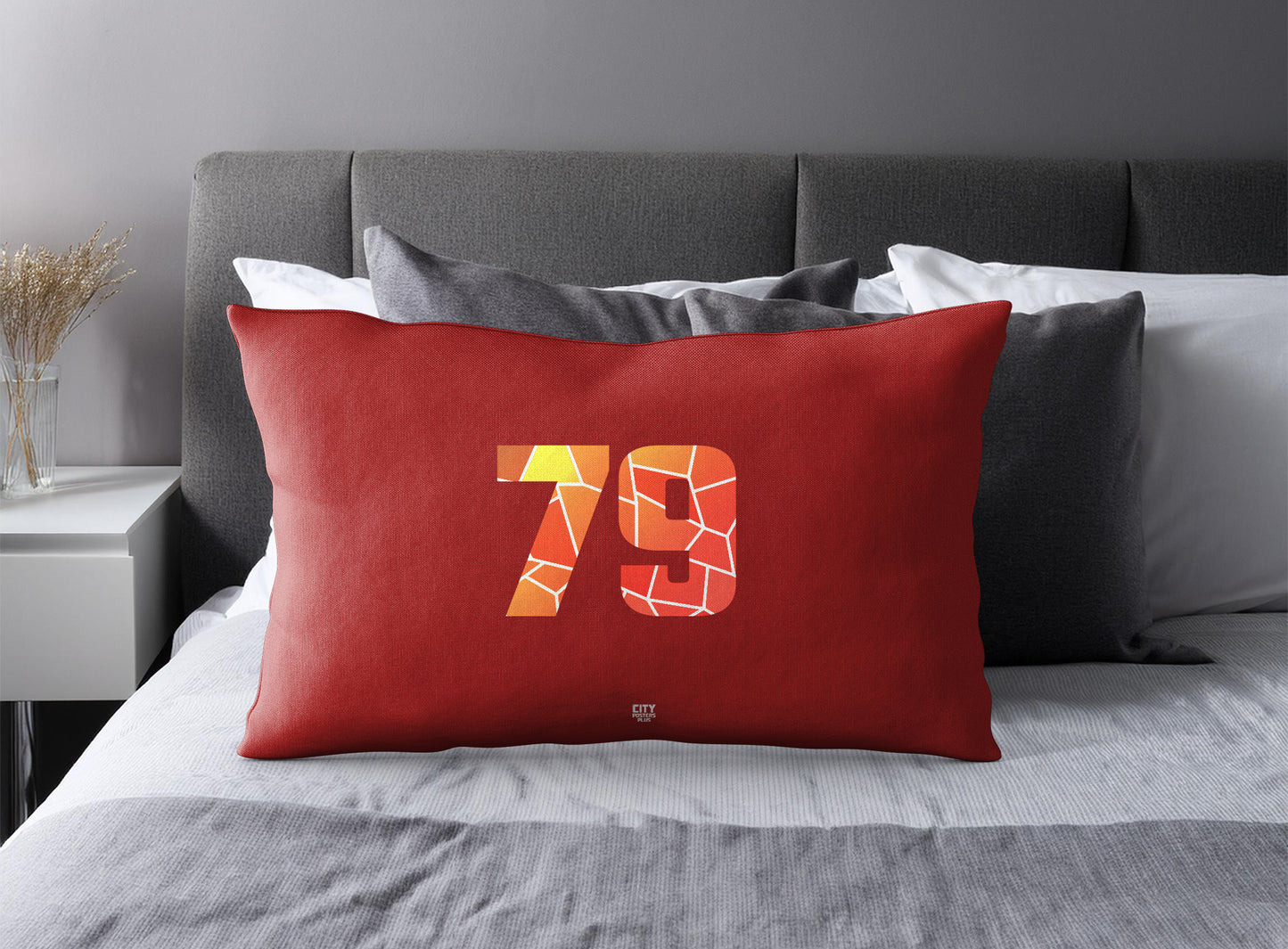 Print Deliver Plus 79 Number Pillow Case and Pillow Throw (Red)