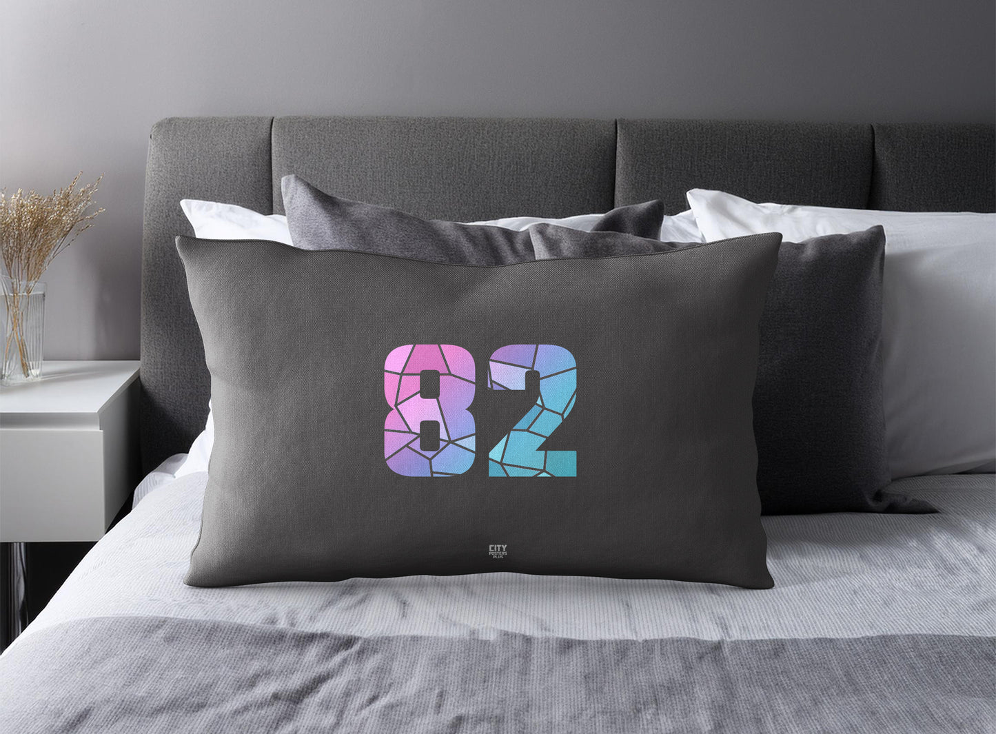 Print Deliver Plus 82 Number Pillow Case and Pillow Throw (Charcoal Grey)