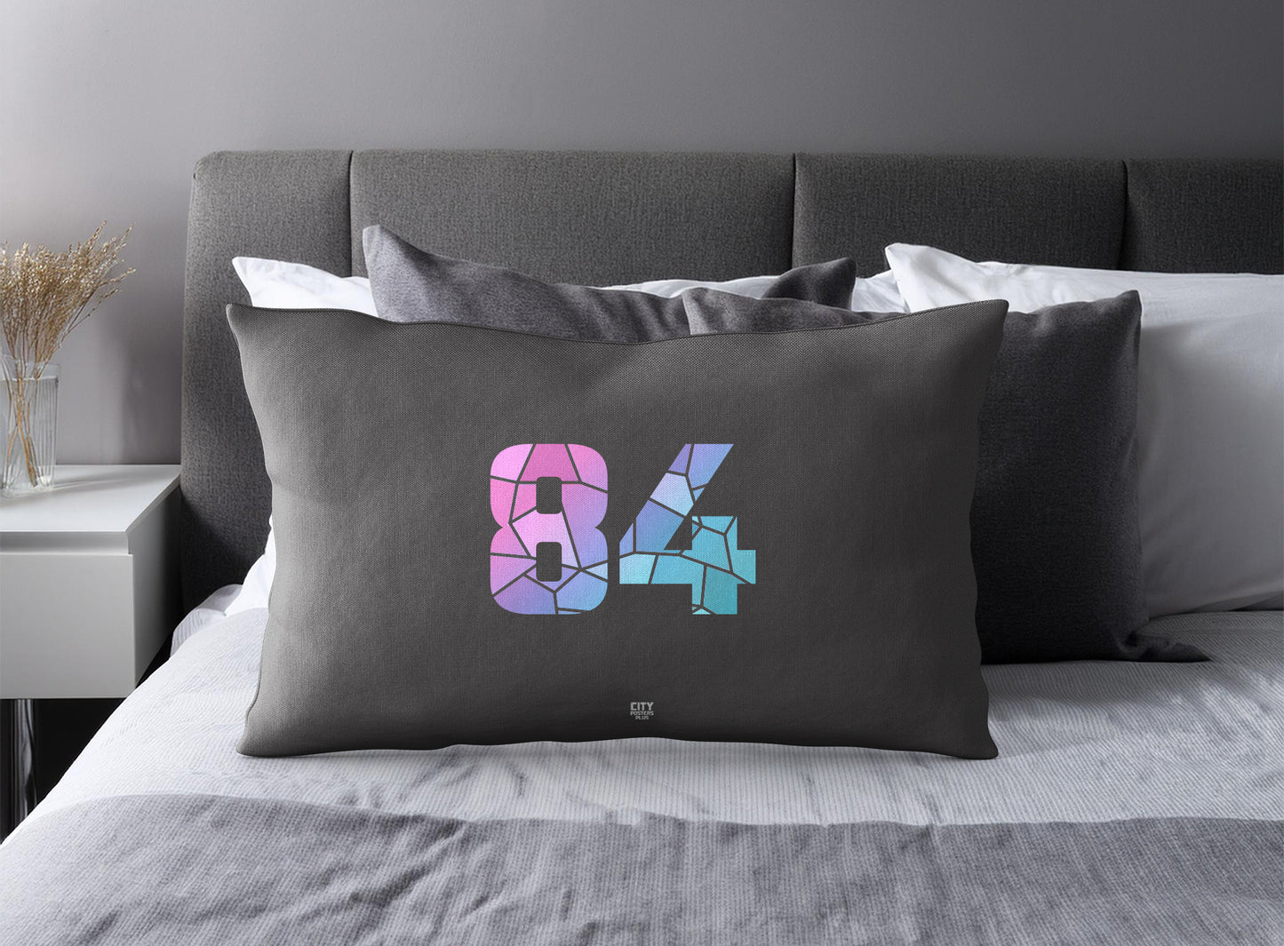 Print Deliver Plus 84 Number Pillow Case and Pillow Throw (Charcoal Grey)