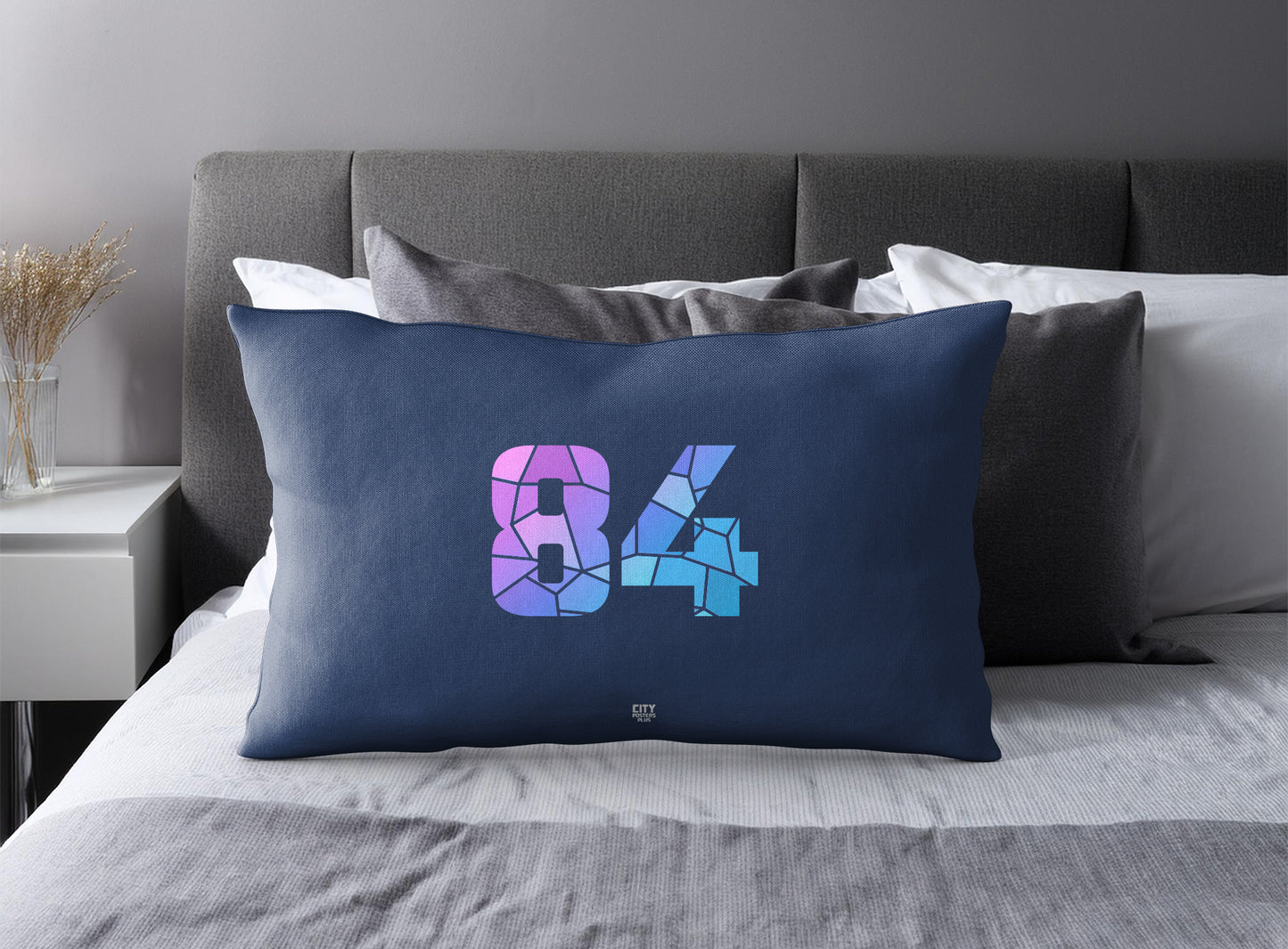 Print Deliver Plus 84 Number Pillow Case and Pillow Throw (Navy Blue)