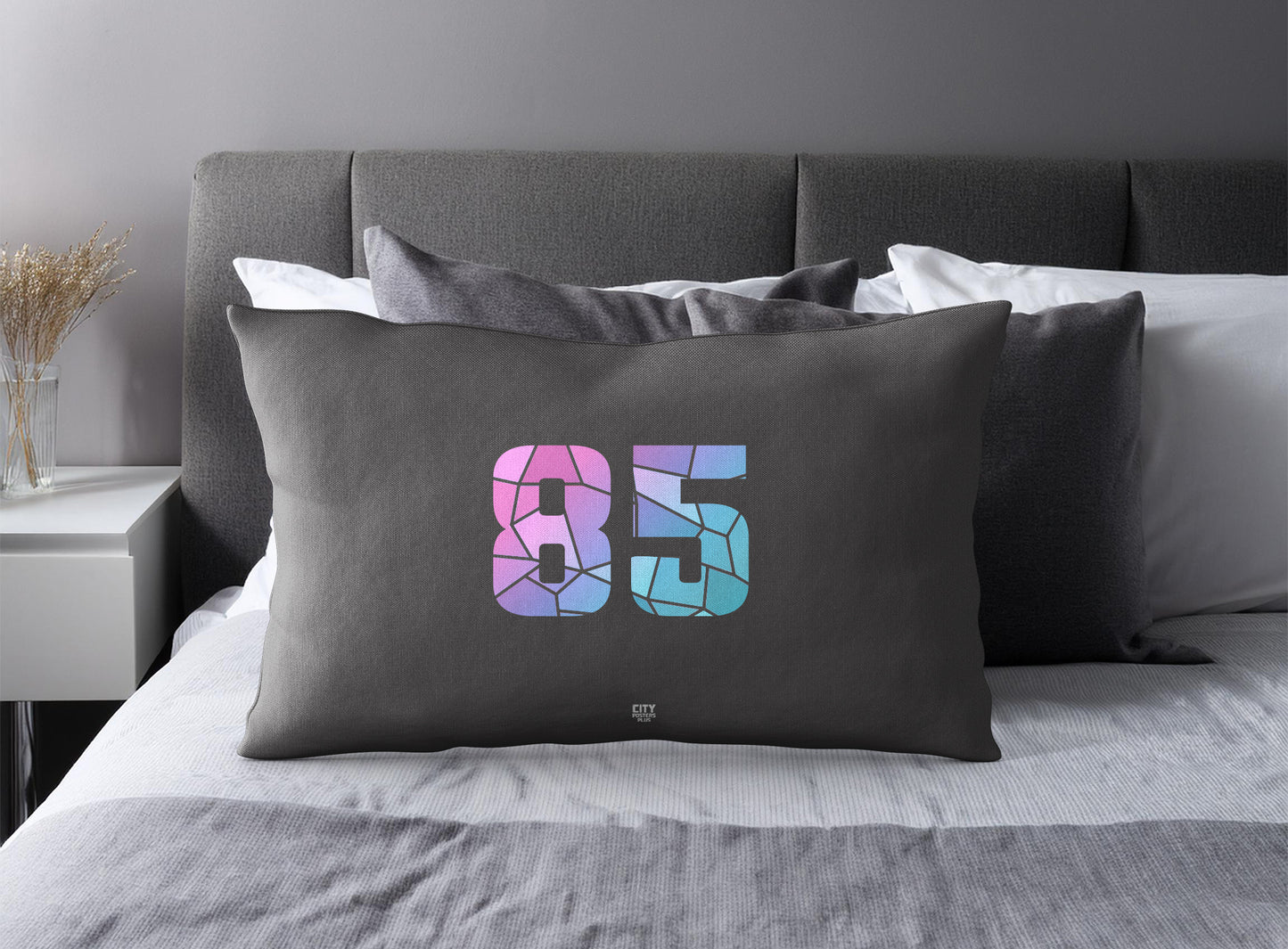 Print Deliver Plus 85 Number Pillow Case and Pillow Throw (Charcoal Grey)