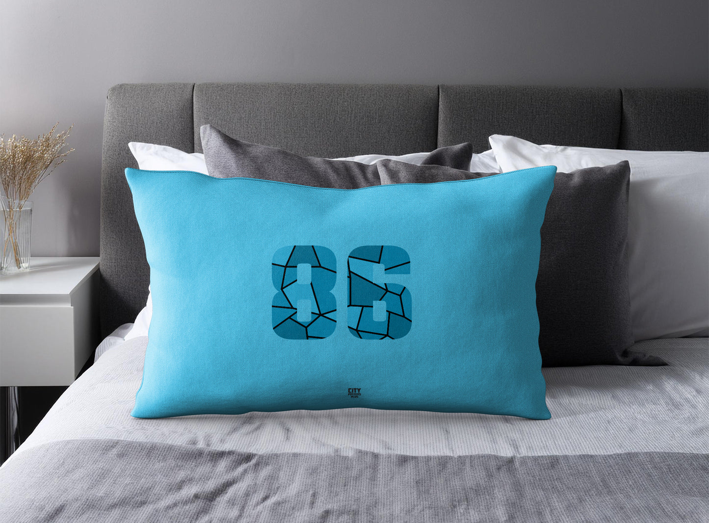 Print Deliver Plus 86 Number Pillow Case and Pillow Throw (Sky Blue)