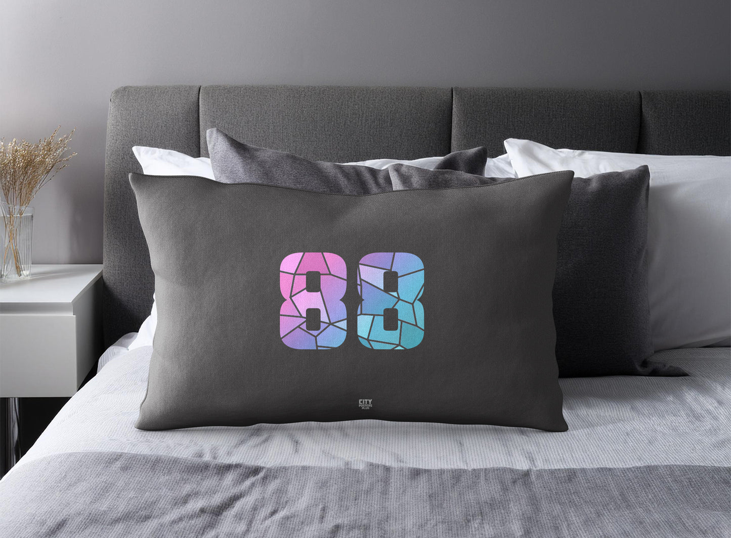 Print Deliver Plus 88 Number Pillow Case and Pillow Throw (Charcoal Grey)