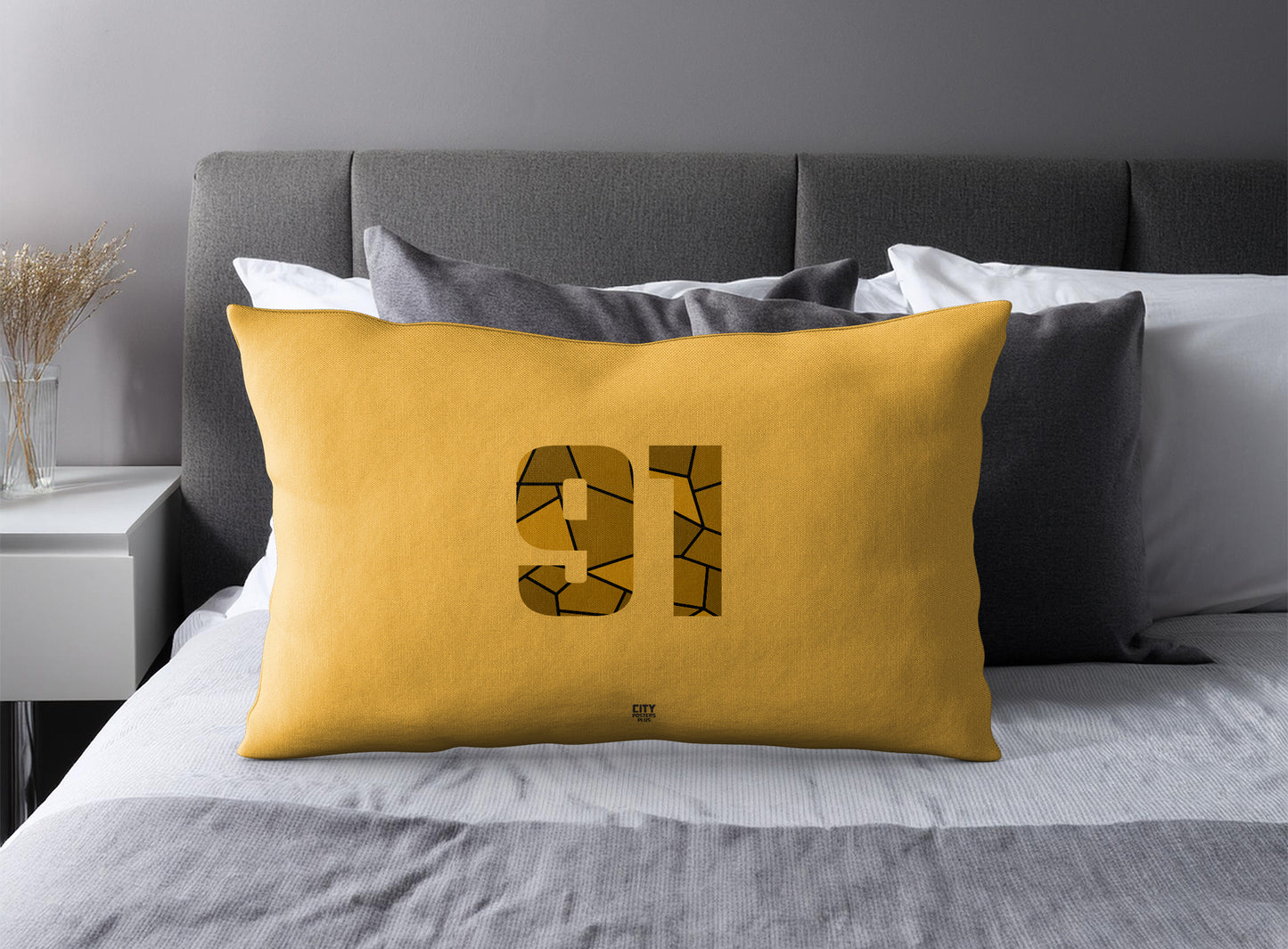 Print Deliver Plus 91 Number Pillow Case and Pillow Throw (Golden Yellow)