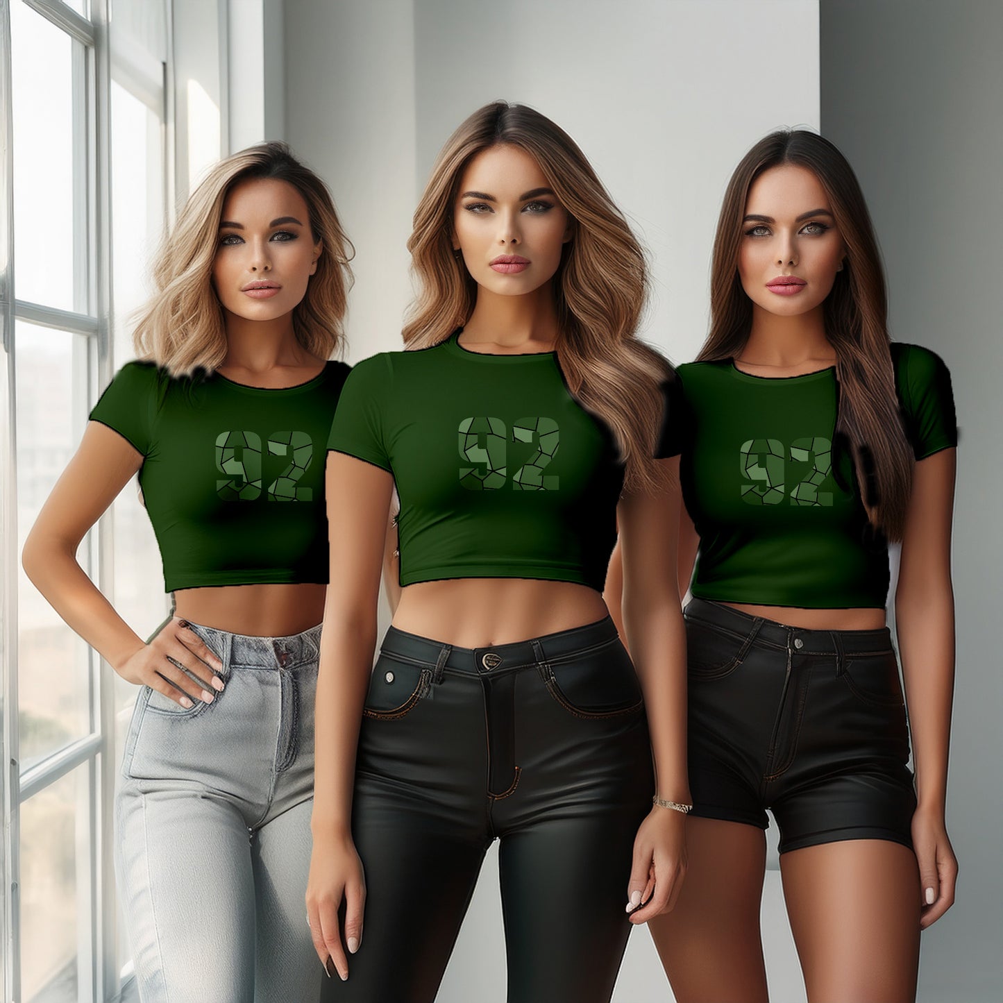 92 Number Women Crop Top (Olive Green)