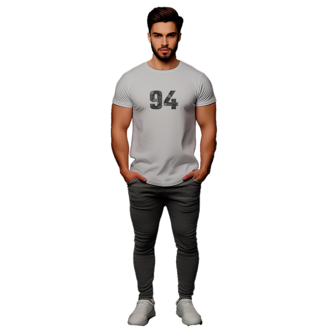 94 Number Men Unisex T-Shirt | Custom Number Graphic Tee (Melange Grey)