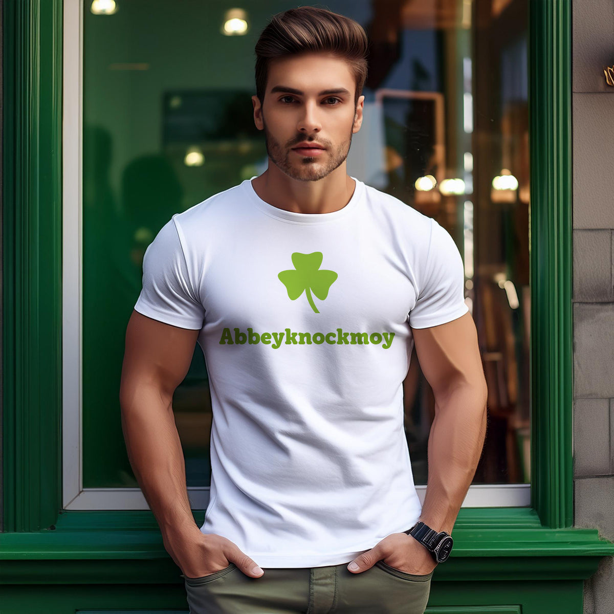 Abbeyknockmoy Shamrock Men Unisex T-Shirt | Irish Heritage White Graphic Tee