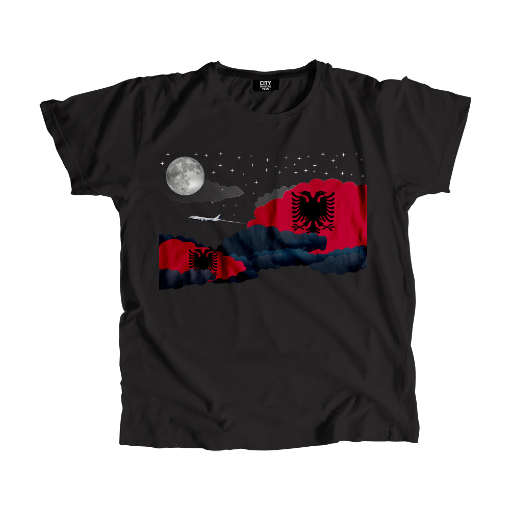 Albania Night Clouds Airplane Airport Flight Men Unisex T-Shirt Night Clouds Airplane Airport Flight T-Shirt