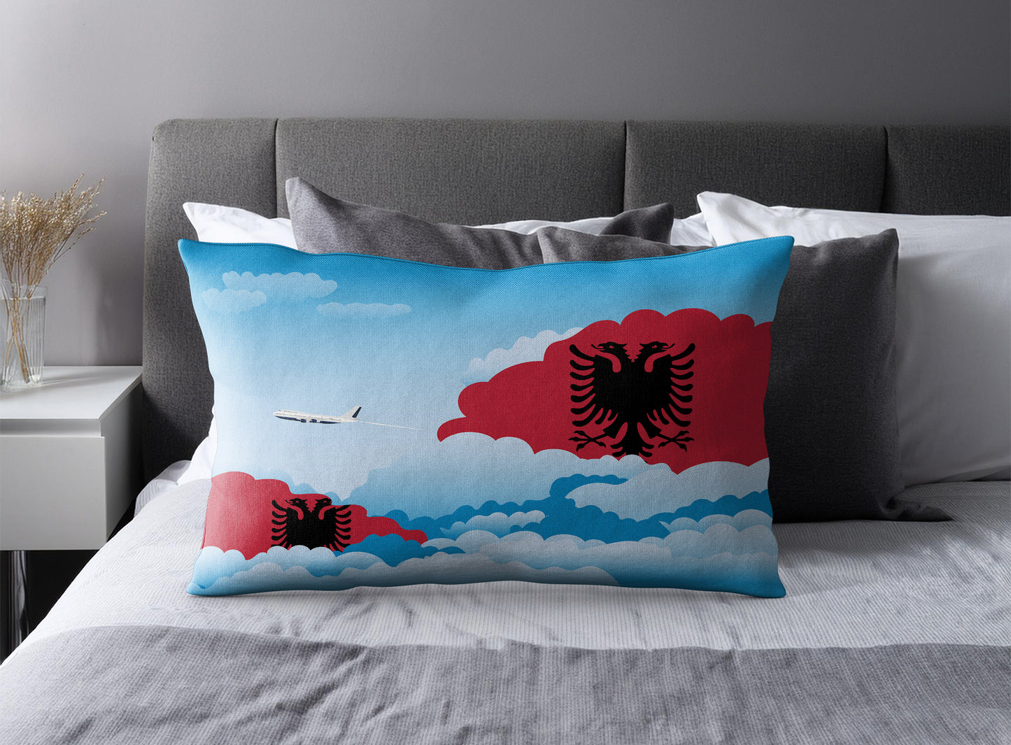 Albania World Airplane Day Clouds Square & Rectangle Pillow Cases | Aviation Decorative Pillow Covers