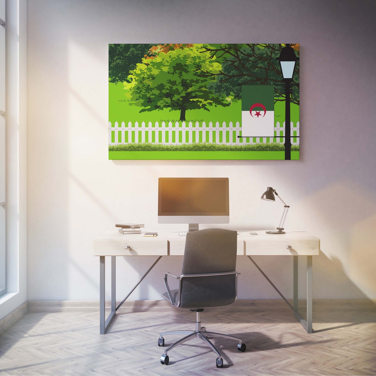 Algeria Trees Street Lamp Canvas Print Framed