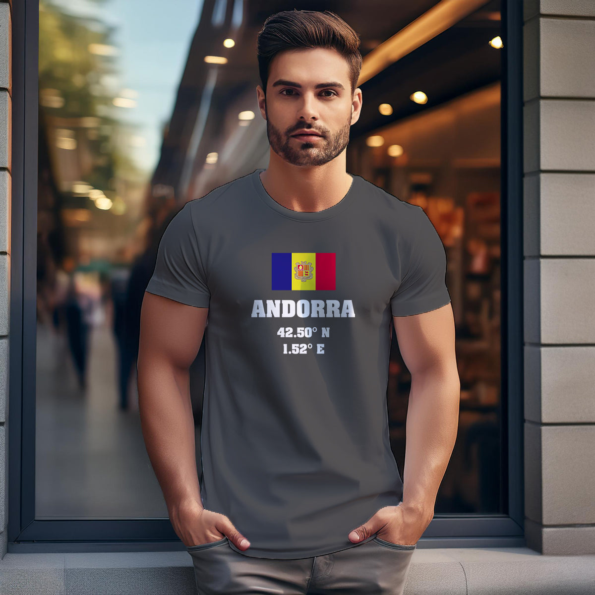 Andorra Latitude Longitude (Charcoal Grey) Men Unisex T-Shirt | Latitude & Longitude Graphic