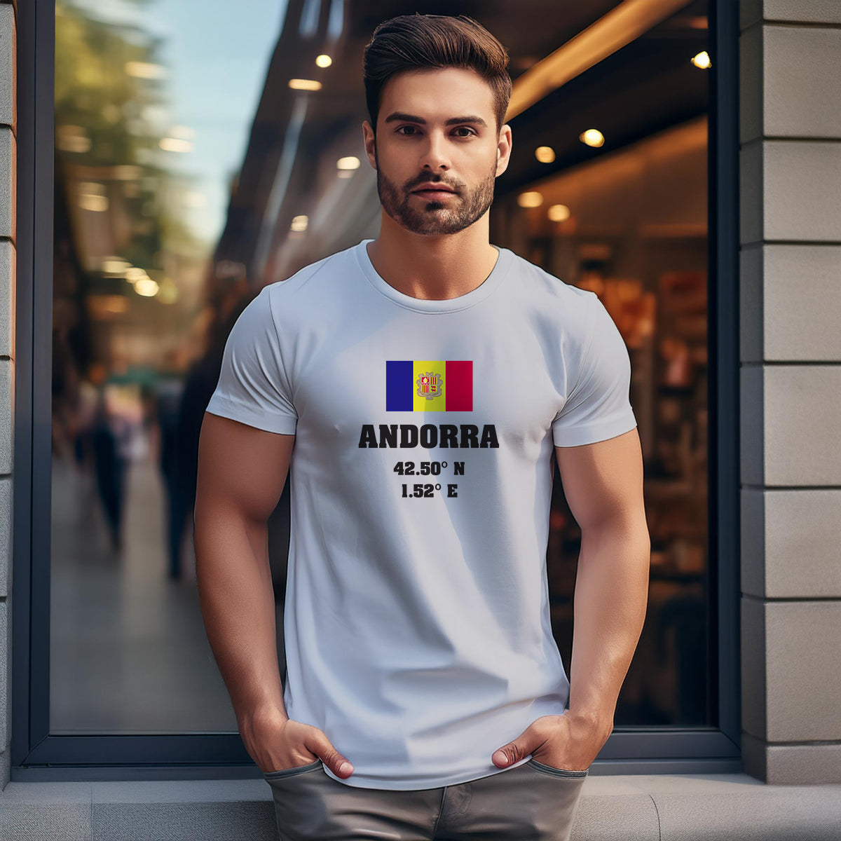 Andorra Latitude Longitude (Melange Grey) Men Unisex T-Shirt | Latitude & Longitude Graphic