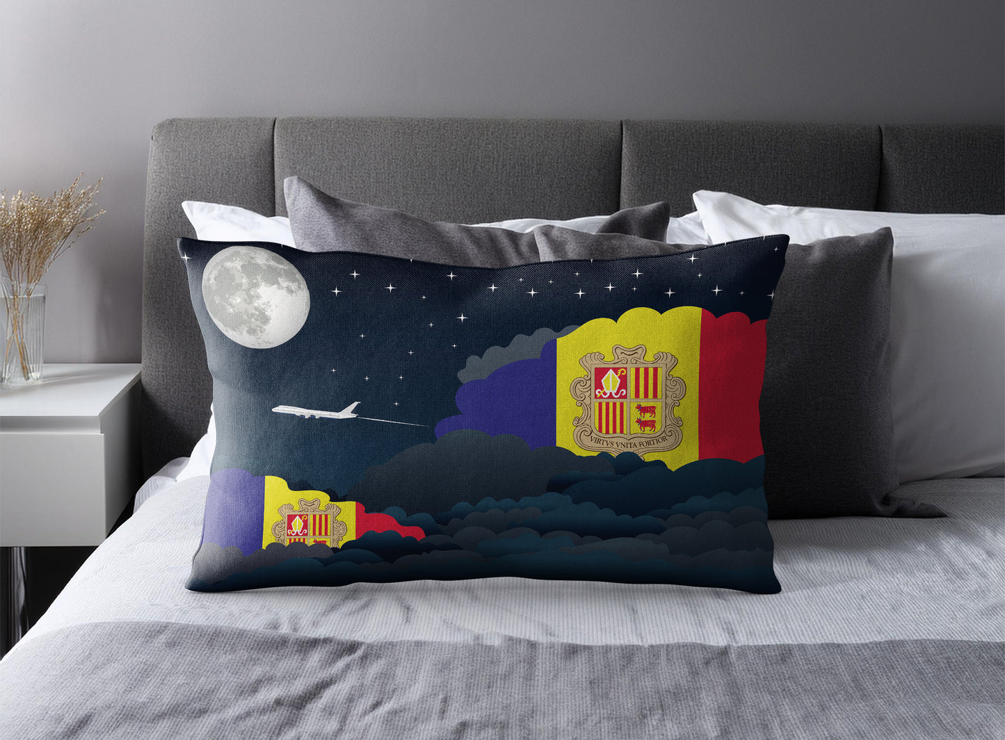 Andorra World Airplane Night Clouds Square & Rectangle Pillow Cases | Aviation Night Sky Pillow Covers