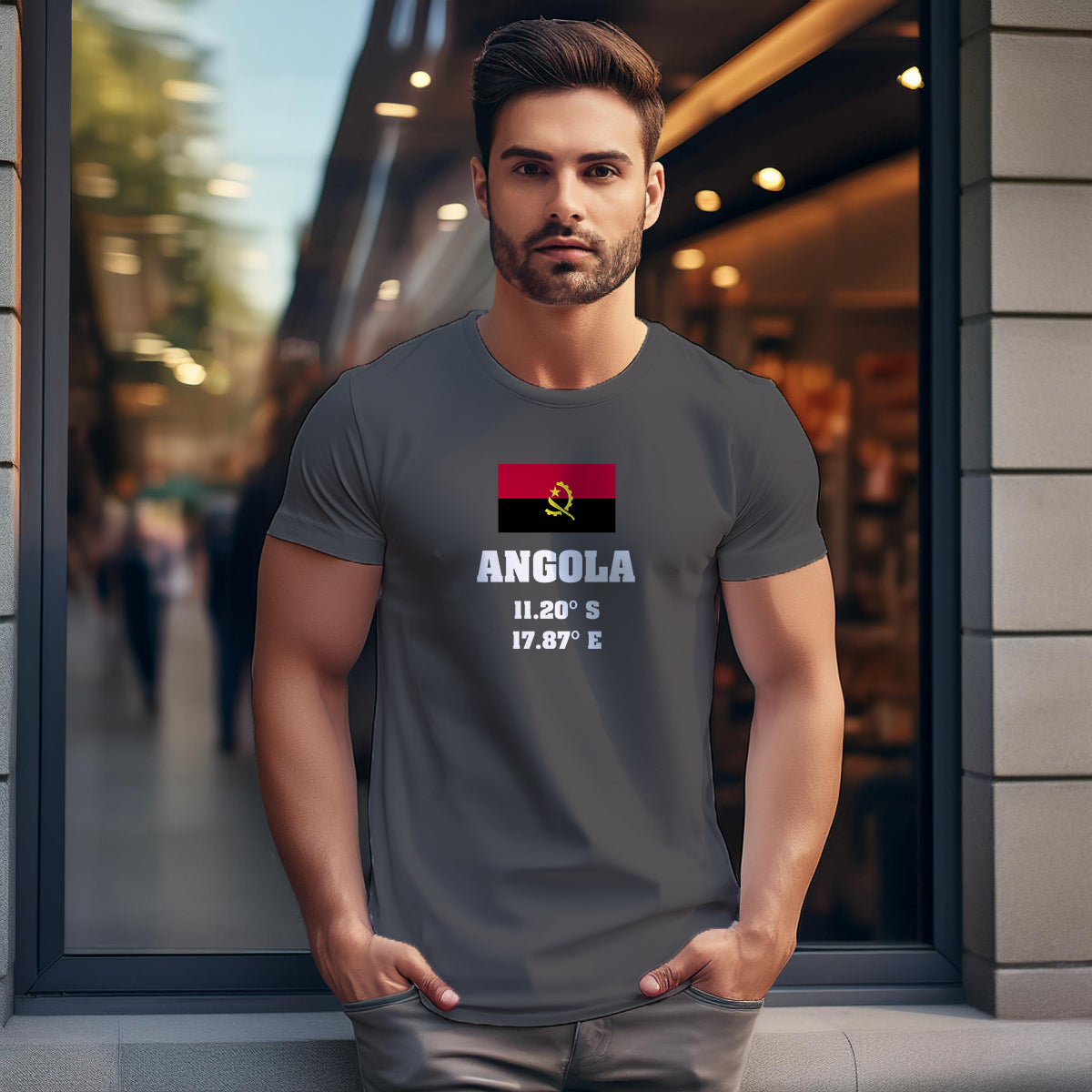 Angola Latitude Longitude (Charcoal Grey) Men Unisex T-Shirt | Latitude & Longitude Graphic