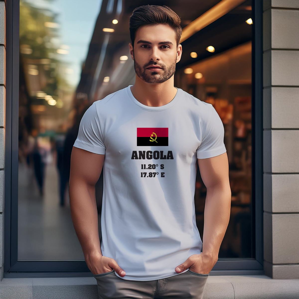 Angola Latitude Longitude (Melange Grey) Men Unisex T-Shirt | Latitude & Longitude Graphic