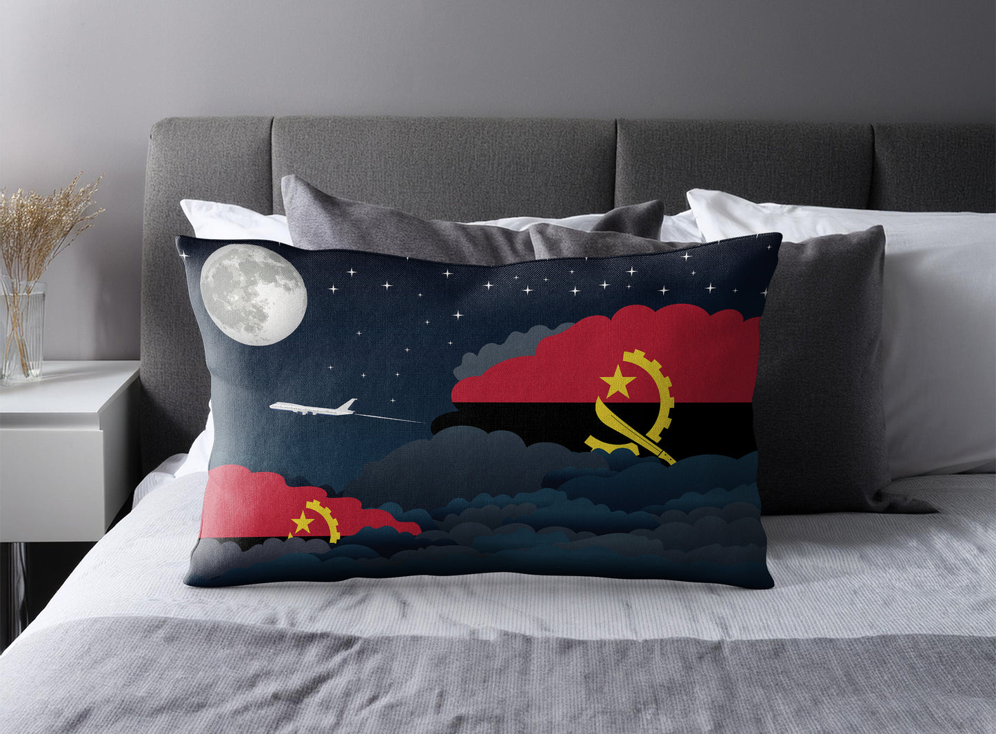 Angola World Airplane Night Clouds Square & Rectangle Pillow Cases | Aviation Night Sky Pillow Covers