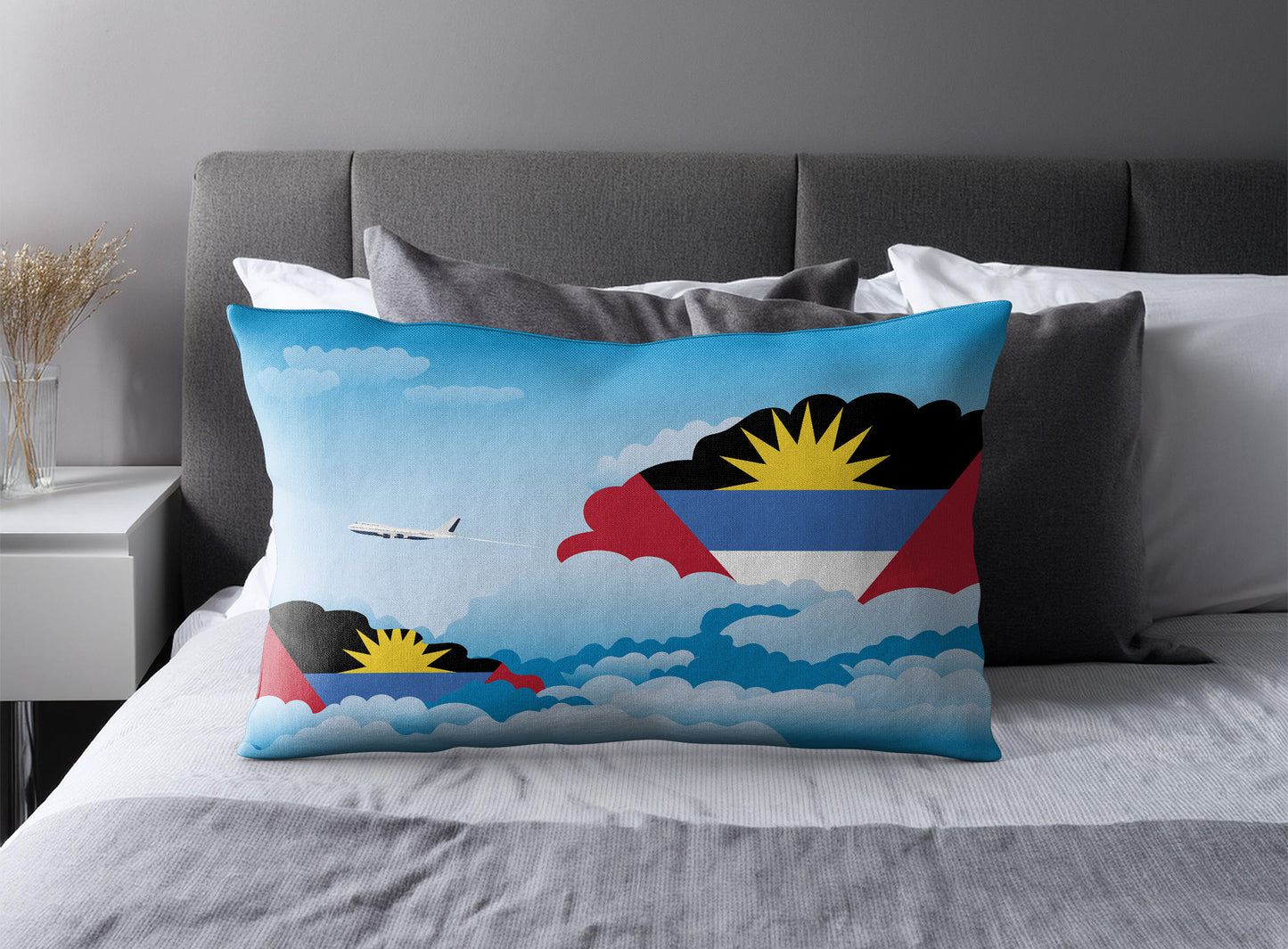 Antigua Case and Barbuda World Airplane Day Clouds Square & Rectangle Pillow Cases | Aviation Decorative Pillow Covers