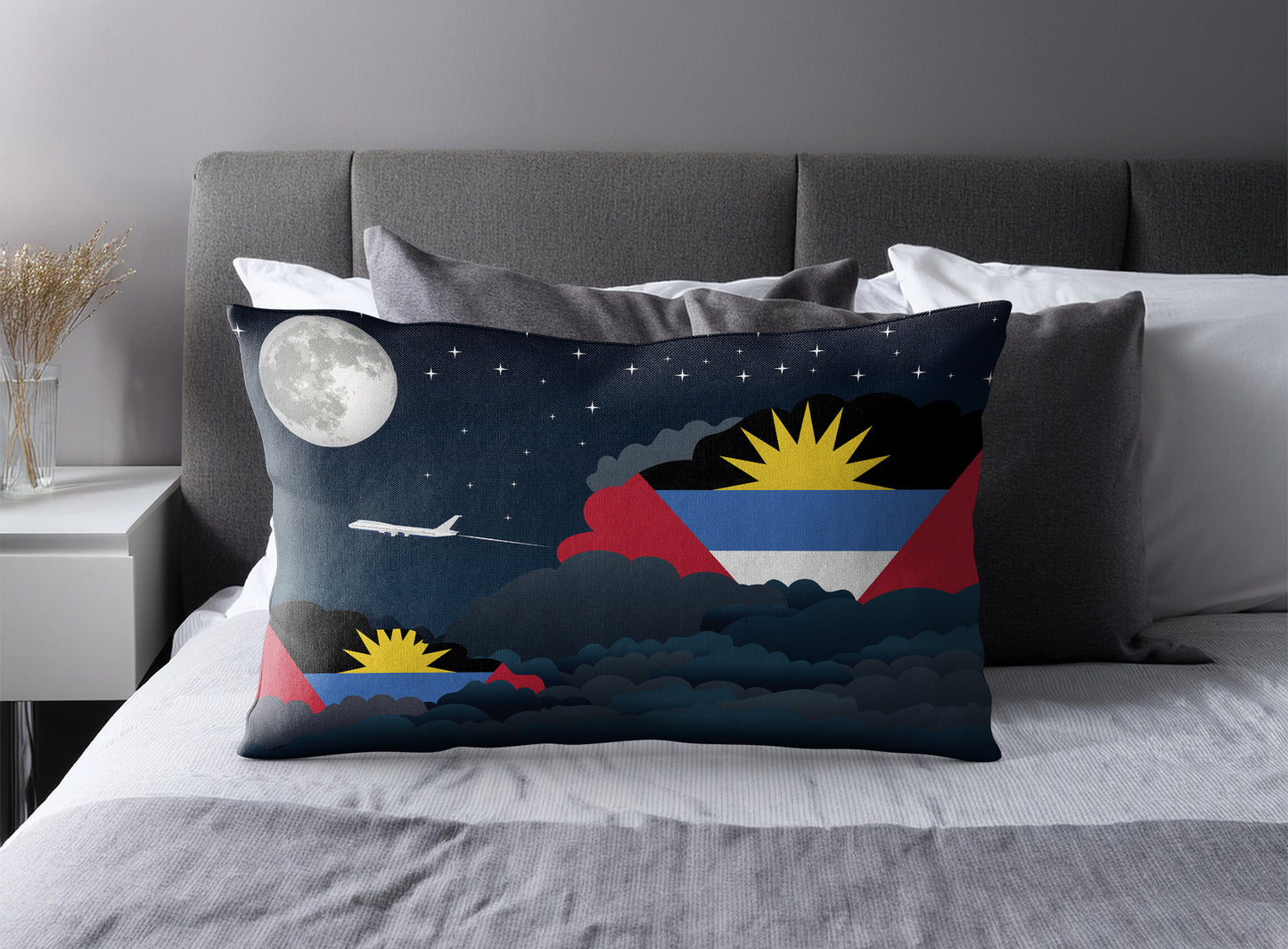 Antigua Case and Barbuda World Airplane Night Clouds Square & Rectangle Pillow Cases | Aviation Night Sky Pillow Covers